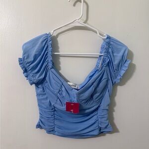 Graffiti Blue Ruched Women's Top Corset Whimsical Romantic size Large NWT